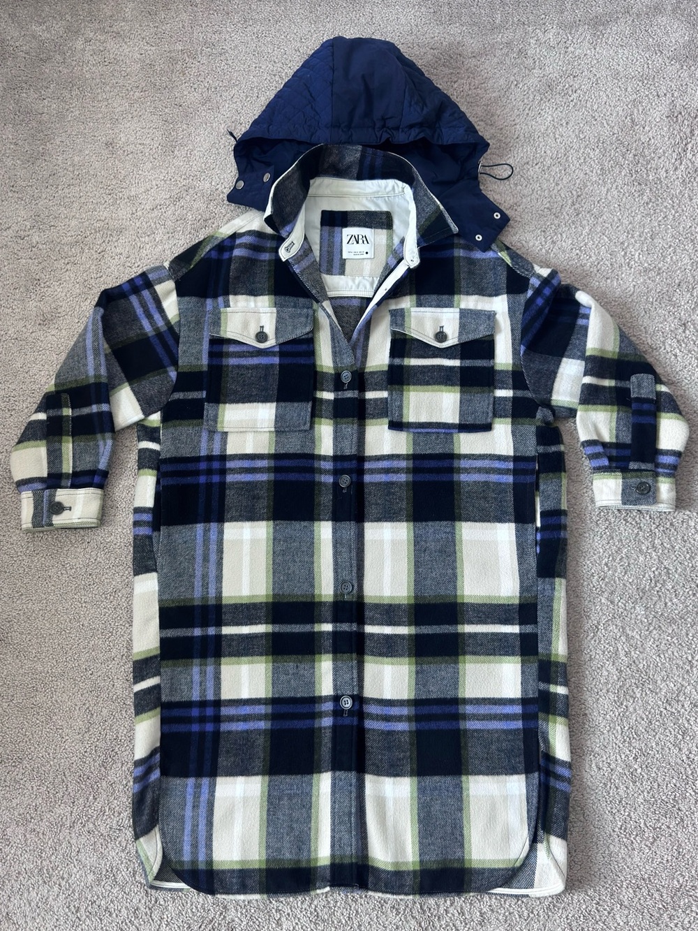 Zara Plaid Hooded Overcoat